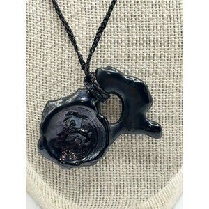 Black Ceramic Pendant Necklace With Knotted Cord